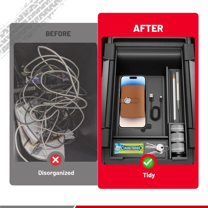 RED WOLF صينية تنظيم كونسول وسط RED WOLF لسيارات BMW 2014-2016 X5 F15 2015-2019 X6 F16 صندوق مسند الذراع تخزين ثانوي مع فتحة محفوظة لكابل الشحن تتطابق تمامًا - Image 5